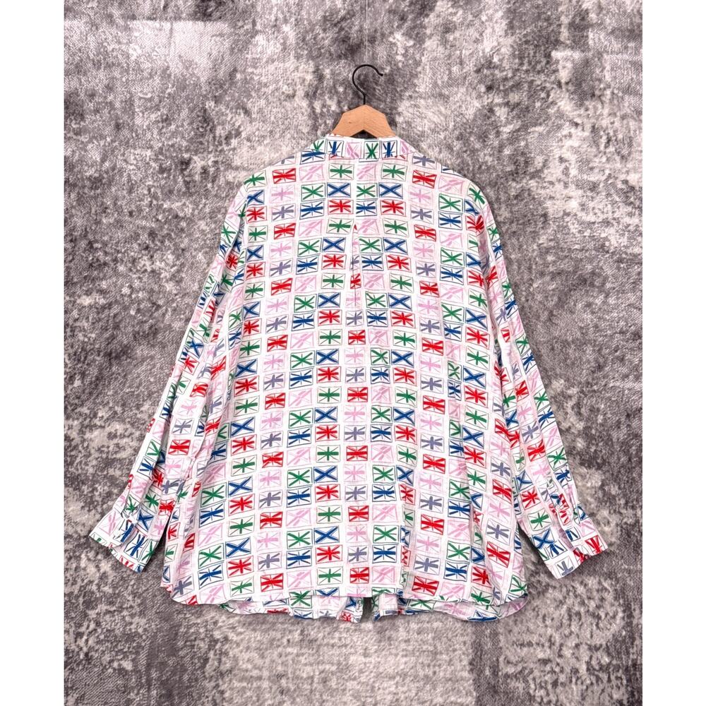 Boden 100% Linen Button Down Shirt Top 18 L Long Womens Flag Print - Picture 3 of 9